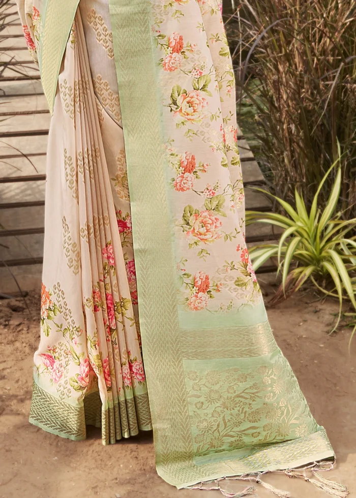 Pale Green Linen Silk Saree