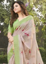 Palm Leaf Green Linen Silk Saree