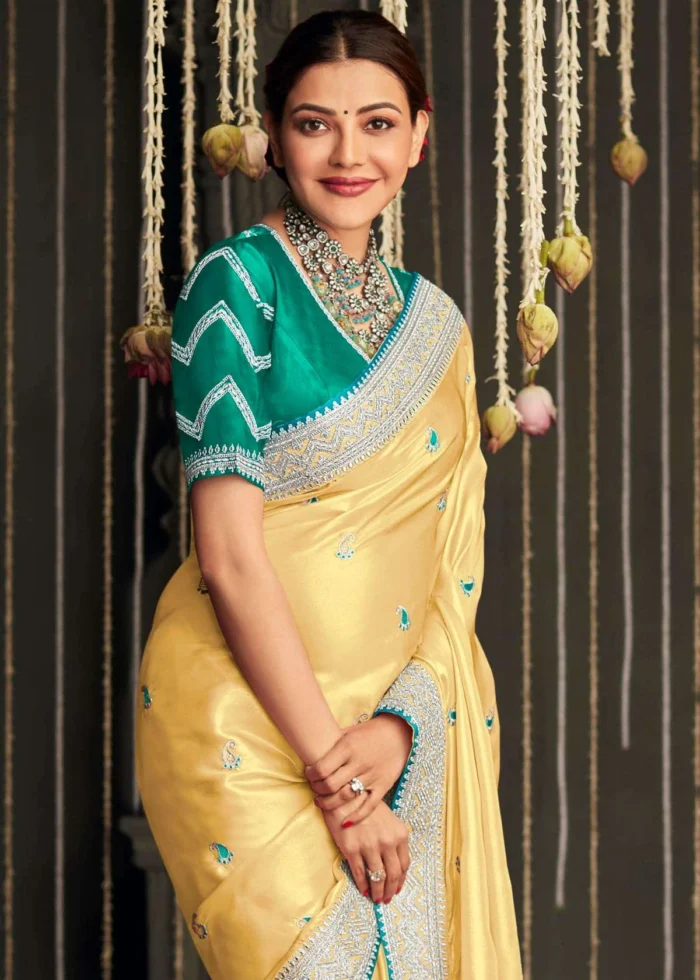 Pastel Yellow Tissue Silk Saree