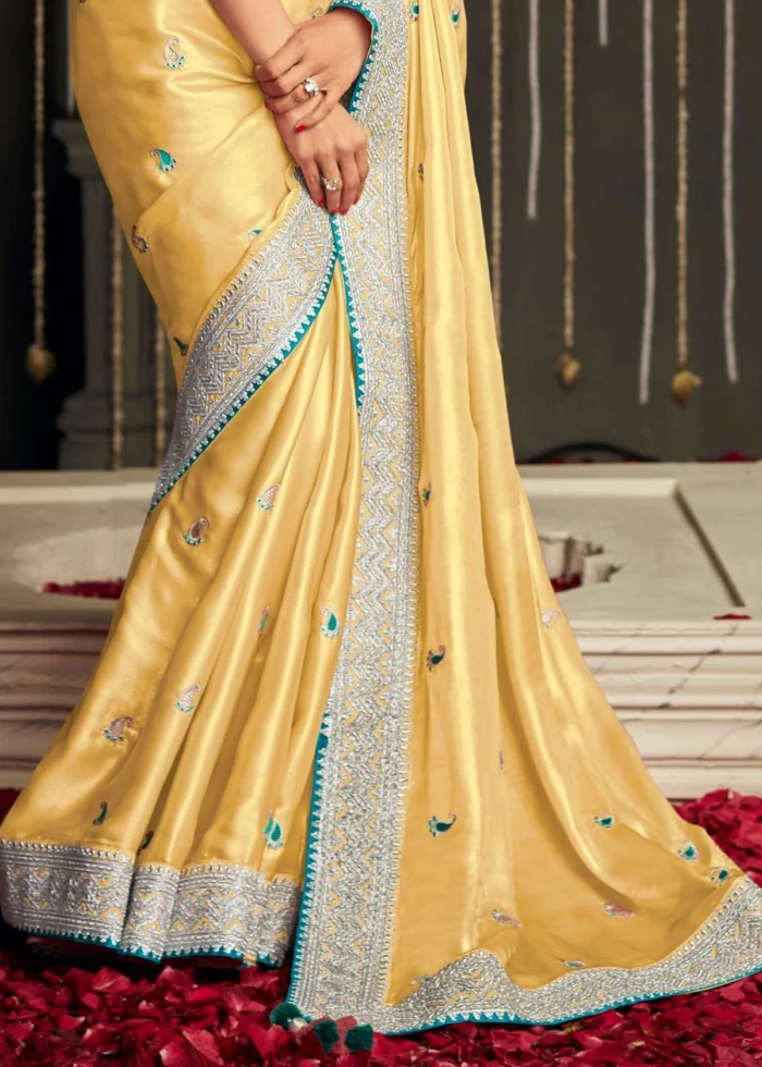 Pastel Yellow Tissue Silk Saree