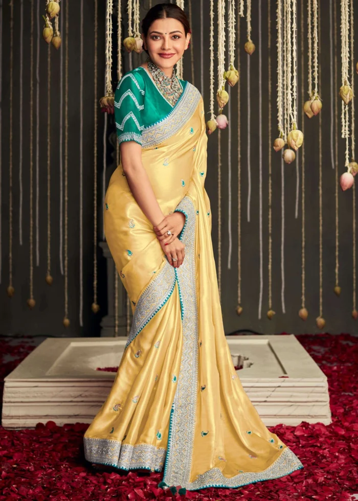 Pastel Yellow Tissue Silk Saree