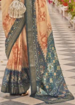 Peach Printed Chiffon Silk Saree