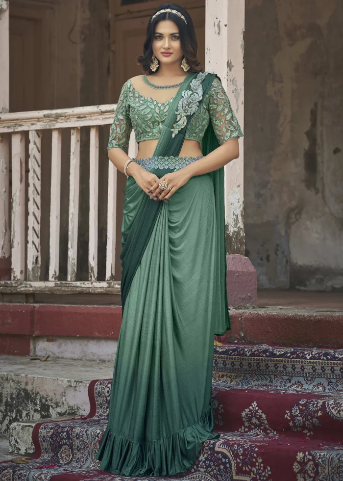 Pine Green Ready to Wear Saree