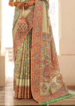 Pista Green Kashmiri Jamawar Silk Saree