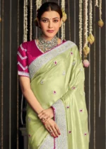 Pista Green Tissue Silk Saree