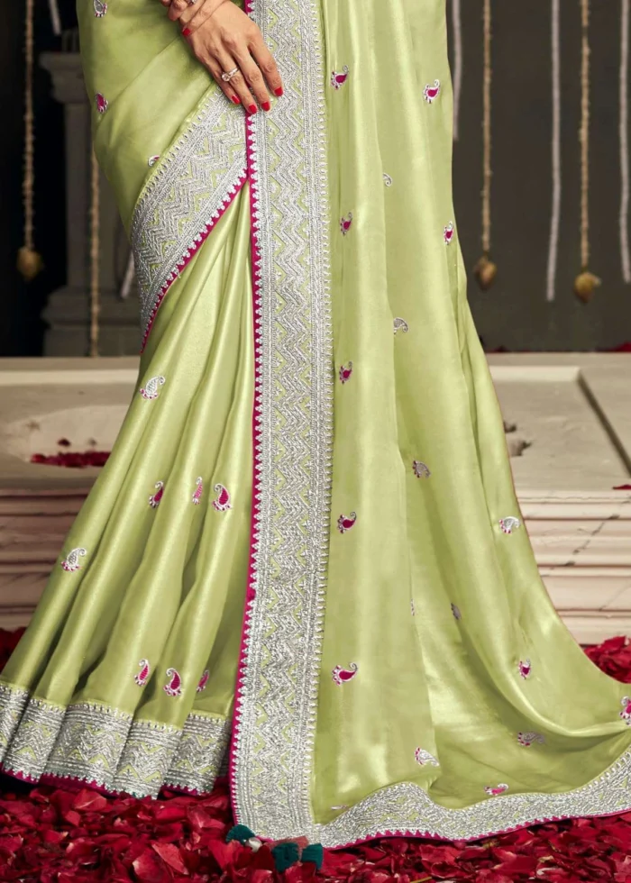 Pista Green Tissue Silk Saree