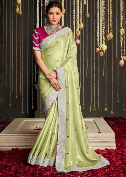 Pista Green Tissue Silk Saree