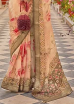 Plum Peach Printed Chiffon Silk Saree