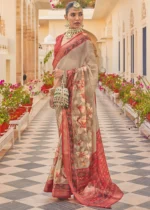 Poppy Red Printed Chiffon Silk Saree