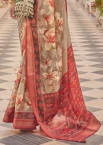 Poppy Red Printed Chiffon Silk Saree