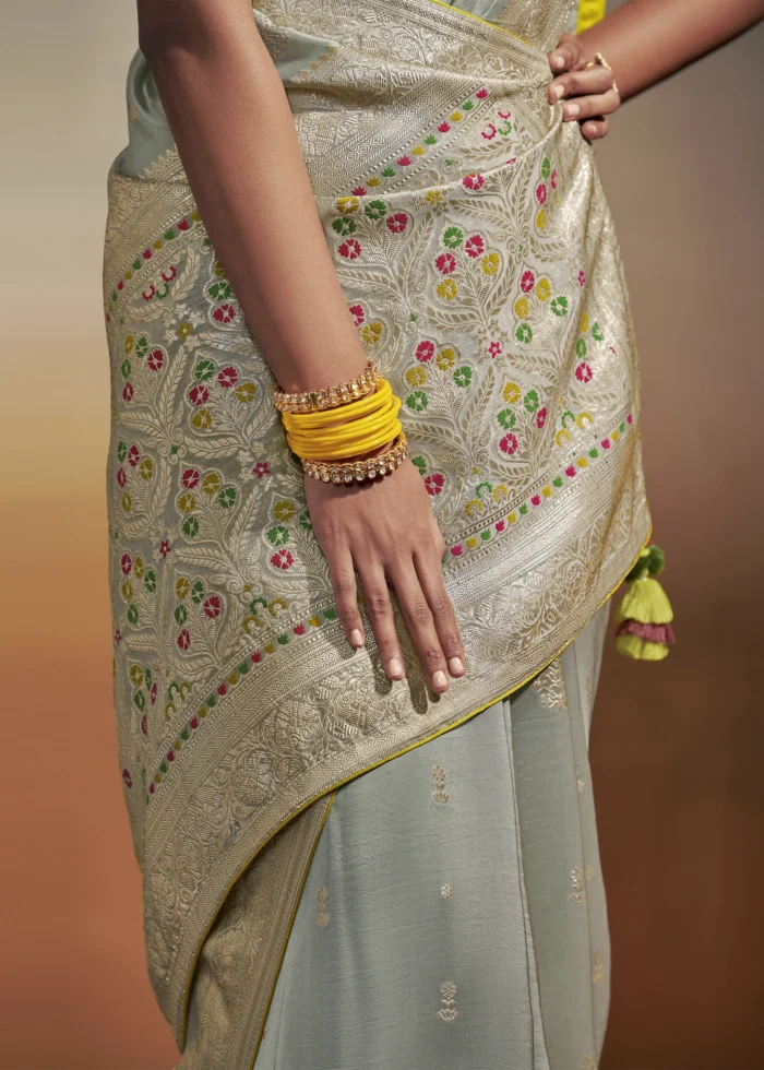 Powder Blue Dola Silk Saree