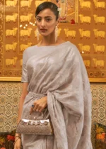 Powder Gray Cotton Silk Saree