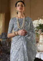 Powder Gray Linen Saree