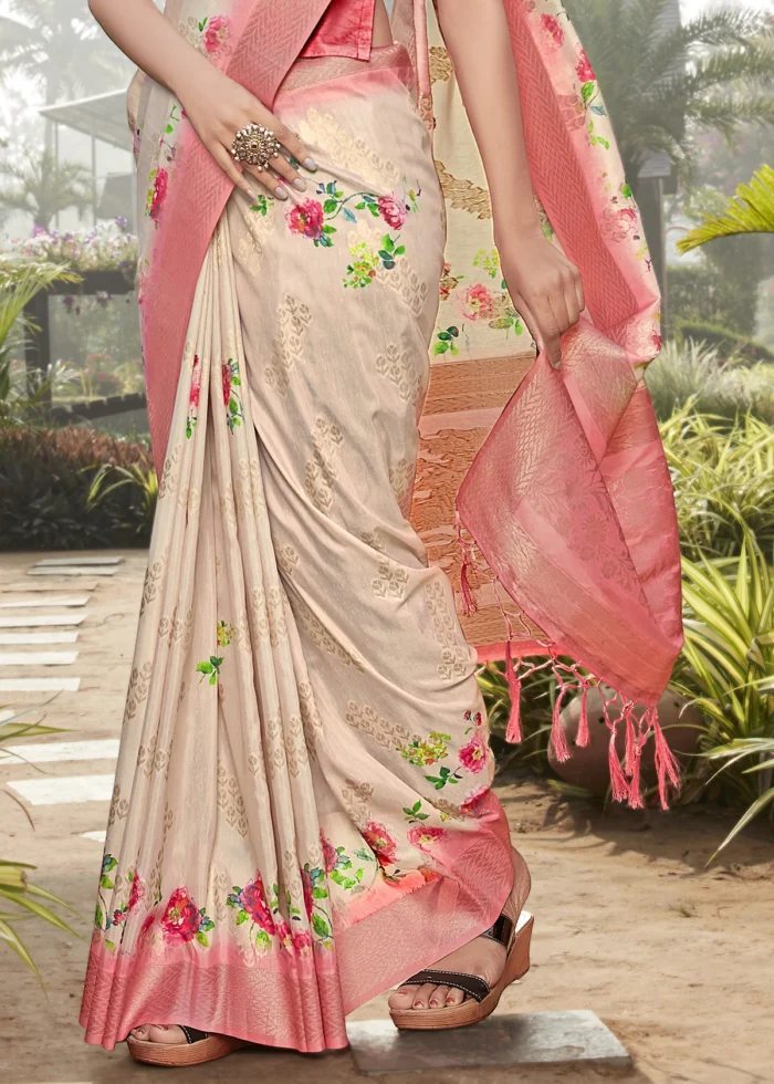 Powder Pink Linen Silk Saree