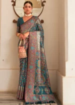 Rama Blue Kashmiri Jamawar Silk Saree