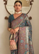 Rama Blue Kashmiri Jamawar Silk Saree