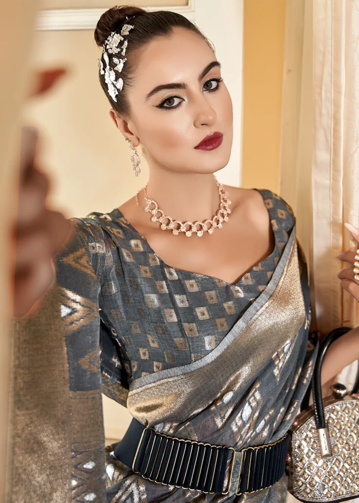 Rich Gray Woven Cotton Silk Saree