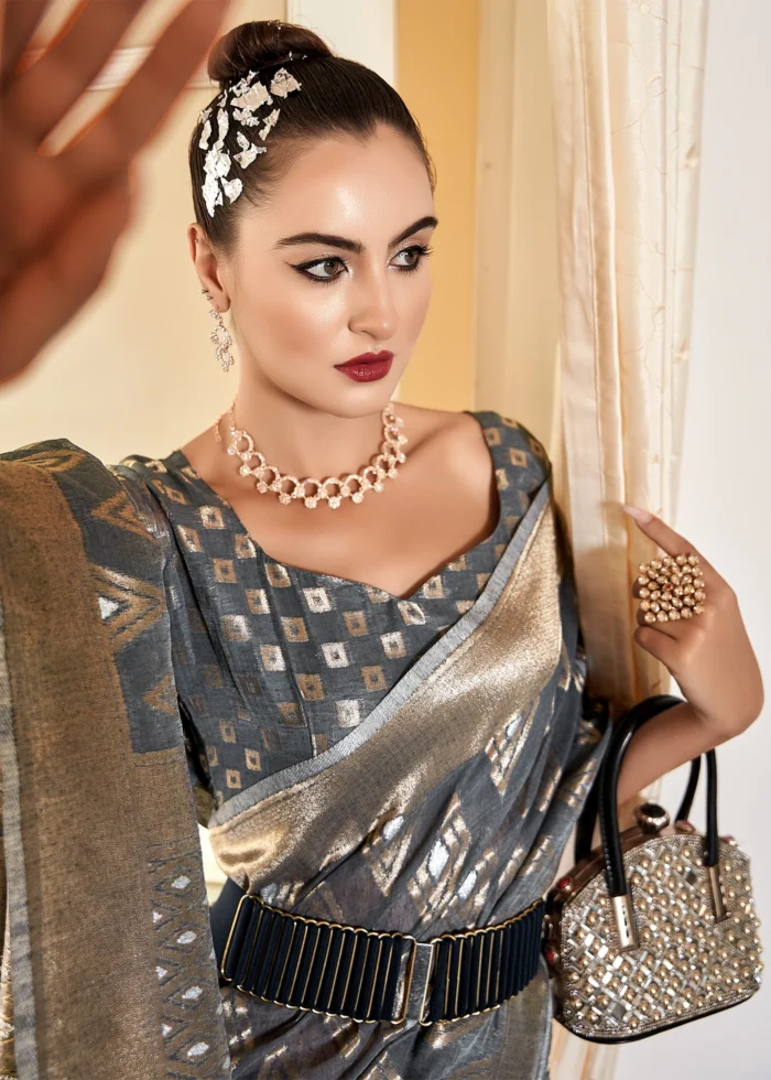 Rich Gray Woven Cotton Silk Saree