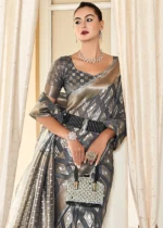 Rich Gray Woven Cotton Silk Saree