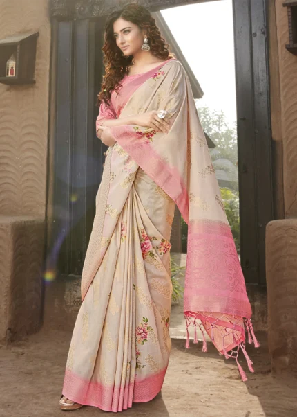 Rose Pink Linen Silk Saree