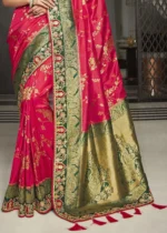 Ruby Pink Satin Silk Banarasi Saree