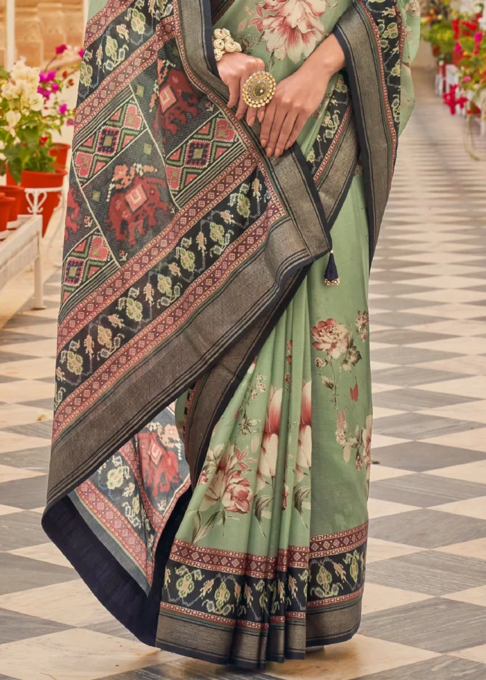 Sage Green Printed Chiffon Silk Saree