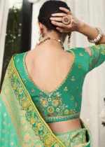 Seafoam Green Satin Silk Banarasi Saree