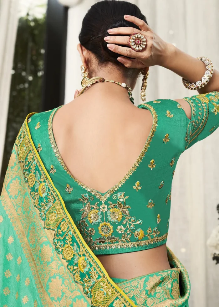 Seafoam Green Satin Silk Banarasi Saree