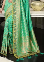 Seafoam Green Satin Silk Banarasi Saree