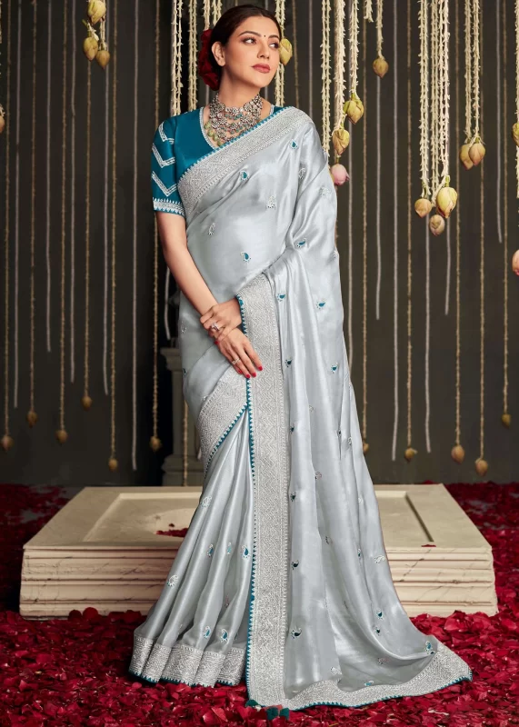 Silver Gray Tissue Silk Saree