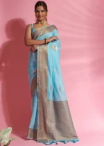 Sky Blue Cotton Saree