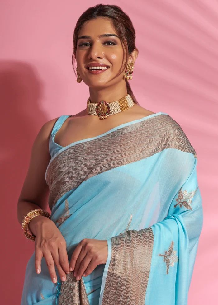 Sky Blue Cotton Saree