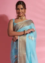 Sky Blue Cotton Saree