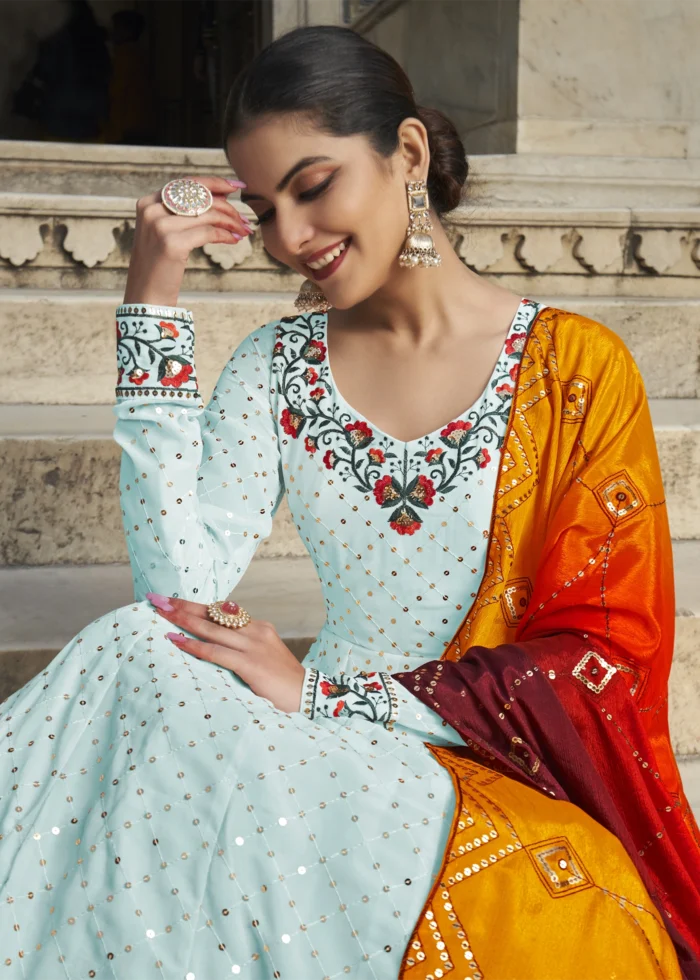 Sky Blue Georgette Anarkali Gown