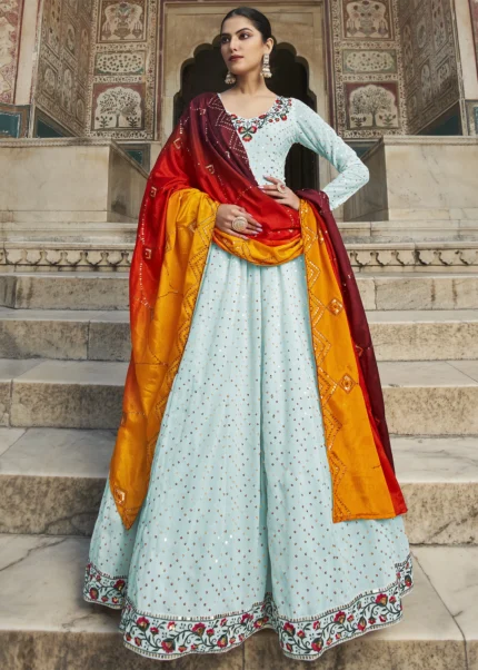 Sky Blue Georgette Anarkali Gown