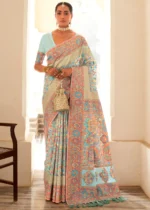 Sky Blue Kashmiri Jamawar Silk Saree