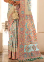 Sky Blue Kashmiri Jamawar Silk Saree