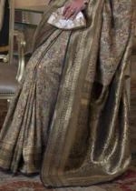 Smoke Gray Kashmiri Jamawar Silk Saree