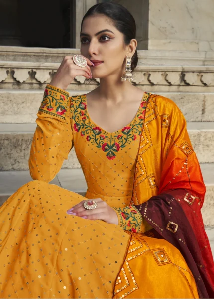 Spanish Yellow Georgette Anarkali Gown