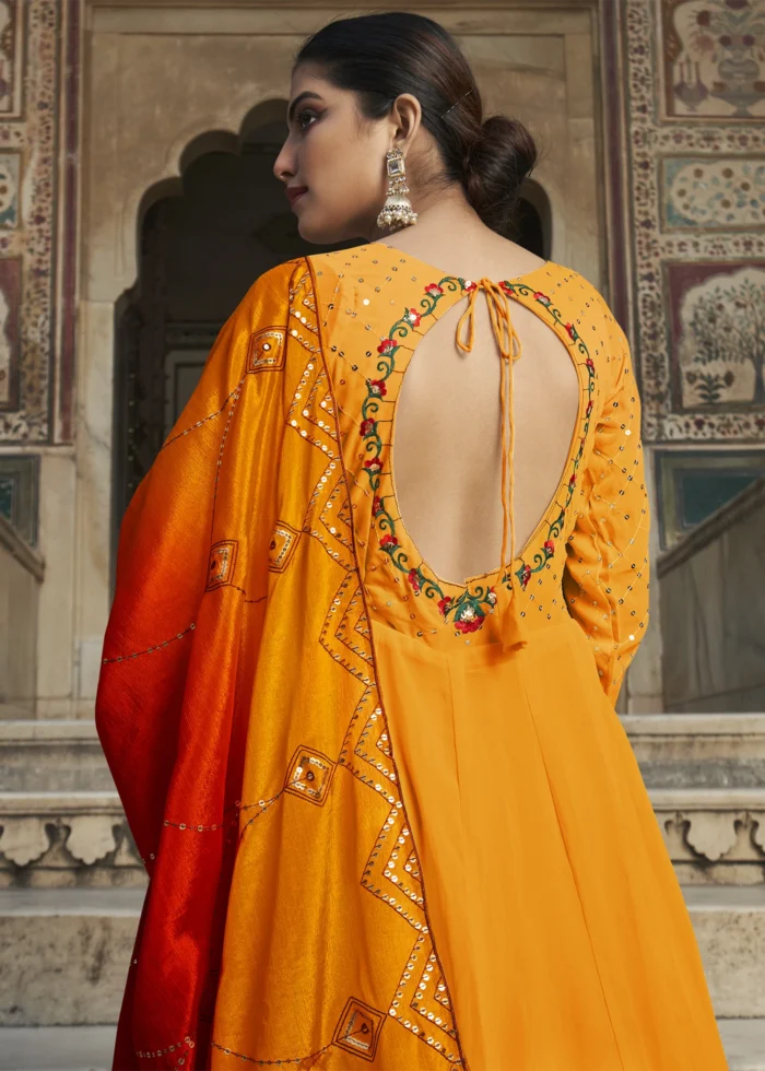 Spanish Yellow Georgette Anarkali Gown