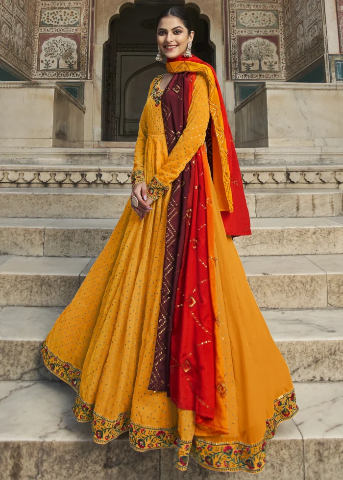 Spanish Yellow Georgette Anarkali Gown