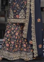 Steel Blue Embroidery Palazzo Suit