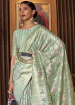 Teal Green Woven Linen Silk Saree