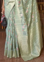 Teal Green Woven Linen Silk Saree