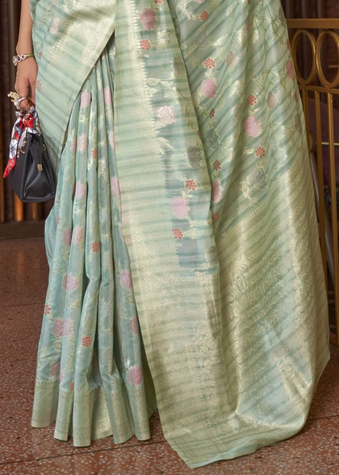 Teal Green Woven Linen Silk Saree