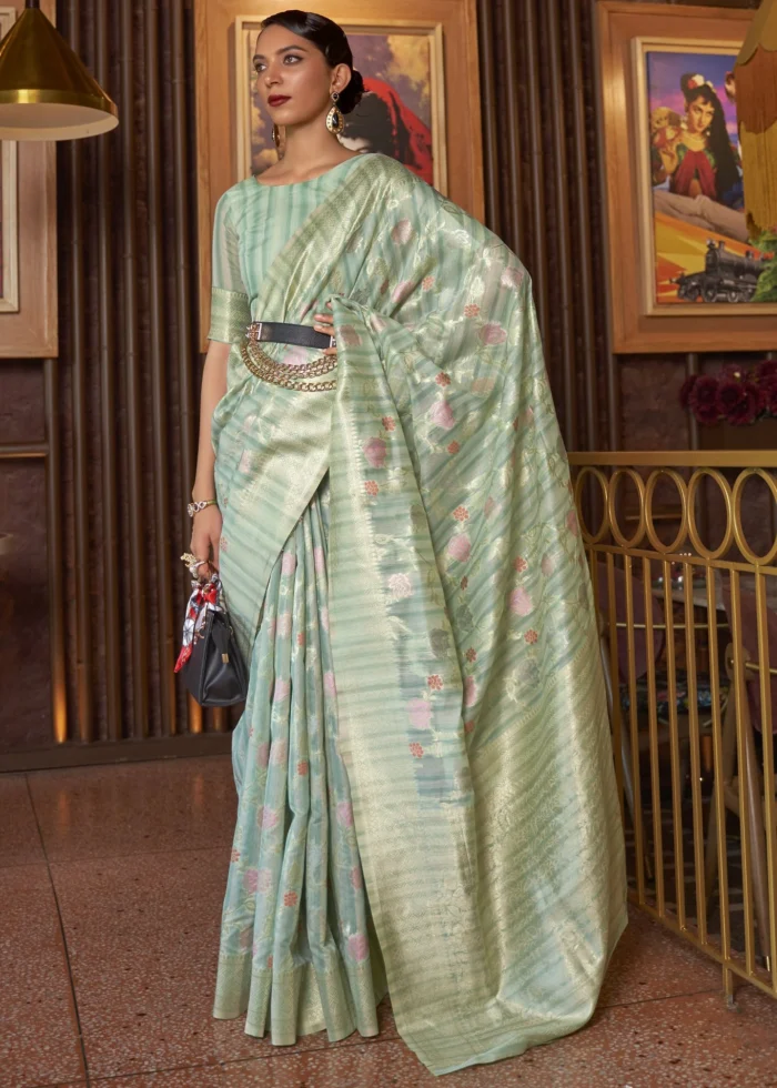 Teal Green Woven Linen Silk Saree