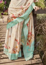 Turquoise Linen Silk Saree