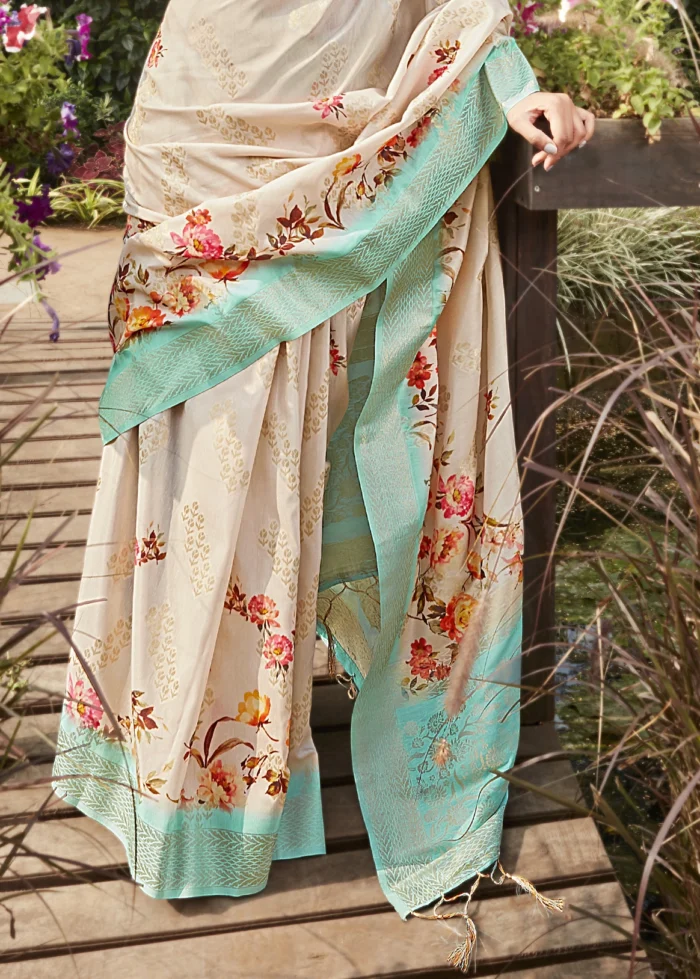 Turquoise Linen Silk Saree