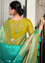 Turquoise Satin Silk Banarasi Saree