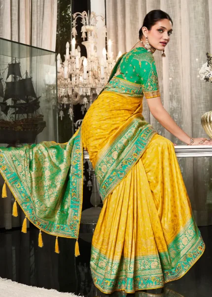 Yellow Satin Silk Banarasi Saree